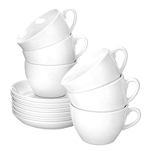 caterado Cappuccino-Tassen Bistro 0,30l mit Untertasse 12-teilig, Porzellan, Weiß, 6 Stück (1er Pack), 6 von Caterado