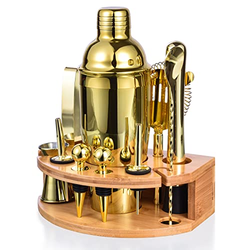 Cocktail Shaker Set,Esmula 750ML 12 Teiliges Edelstahl Barkeeper Kit Geschenk für Männer, Frauen, Freunde, Home Stylish Bar Tool Set mit Cocktail Rezeptheft (Gold) von Esmula