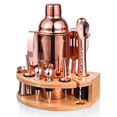Cocktail Shaker Set,Esmula 750ML 12 Teiliges Edelstahl Barkeeper Kit Geschenk für Männer, Frauen, Freunde, Home Stylish Bar Tool Set mit Cocktail Rezeptheft (Roségold) von Esmula