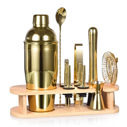 Cocktail Shaker Set,Esmula 750ML 12 Teiliges Edelstahl Barkeeper Kit Professionelles Martini Mixing Bartending Kit Kombination, Home Stylish Bar Tool Set mit Cocktail Rezeptheft (Gold) von Esmula