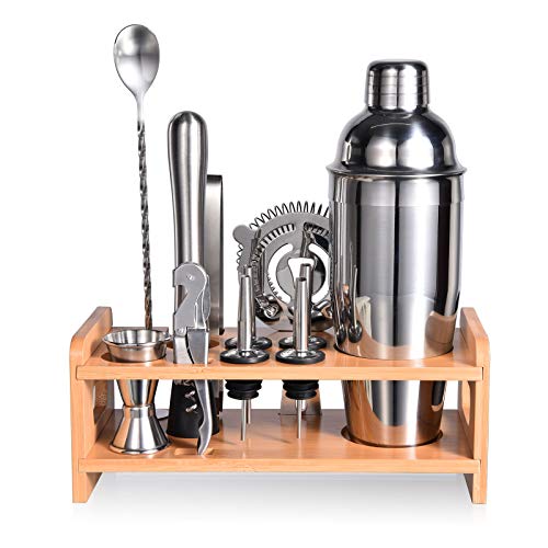 Cocktail Shaker Set,Esmula 750ML 12 Teiliges Edelstahl Barkeeper Kit Professionelles Mixing Bartending Kit, Home Stylish Bar Tool Set mit Cocktail Rezeptheft (Silber) von Esmula