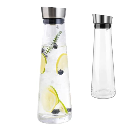 Esmula 2 Stück 1 Liter Wasserkaraffe mit Deckel Glaskaraffe Deckel aus Edelstahl Glas Karaffe Glaskrug für Saftgetränke Eistee Heißes Kaltes Wasser - Karaffe aus Glas für hausgemachte Getränke von Esmula
