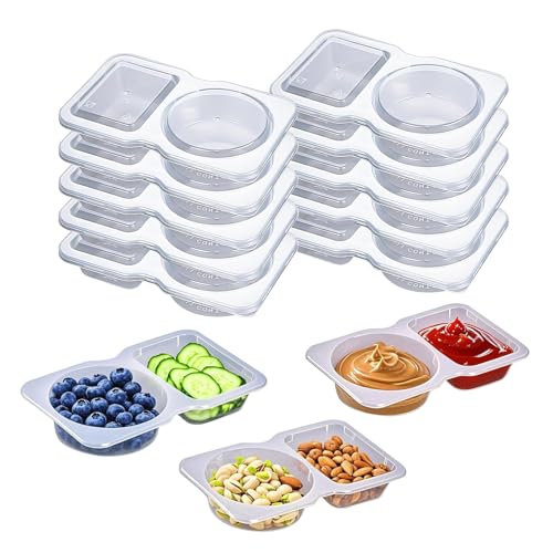 Esoes 10Pcs Gewürzbehälter mit 2 Fächern Wiederverwendbare Snack Behälter Kleine Snackbox mit FächernMikrowelle Kühlschrank Safe(Transparent) von Esoes