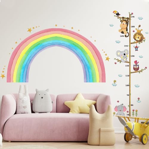 Wandtattoo Kinderzimmer Regenbogen Wandsticker babyzimmer Mädchen für Kind Wandsticker Wandbild Wanddeko Selbstklebend mit Kinder Höhe Diagramm von Esoes