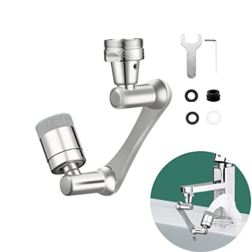 Schwenkbarer 1440° Drehbarer Wasserhahn Strahlregler - Universal Sprühkopf Spritzfilter für Hand Gesicht Waschen - Verlängerung Aufsatz (Silber) von Esoes