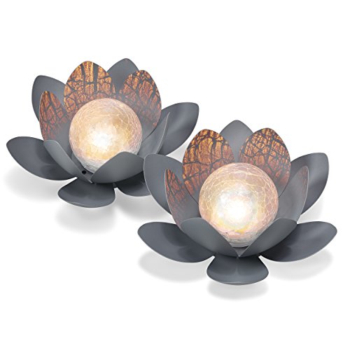 Esotec Solarleuchte Lotusblüte 2er Set aus Metall | Solarlampe für außen Gartenbeleuchtung | Bruchglas Lichtspiel warmweiß | (DxH): 26 x 12cm 102087 von Esotec