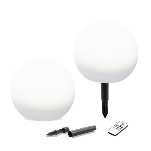 Esotec Solar-Leuchtkugel 2er Set für außen wetterfest | MULTICOLOR 10 Lichtfarben FERNBEDIENUNG | mit LIFEPO4 Akku | FARBWECHSEL | Kugel-Leuchte-Solarlampen D=20cm winterfest outdoor 102911 von Esotec