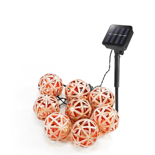 Esotec Solar Lichterkette Valerie, 2m, Farbe altweiß kupfer gebürstet, 8 LEDs neutralweiß, Akku, Solarmodul, Erdspieß, LED Kugeln, Solarleuchte, Dekoleuchte, außen, wetterfest, outdoor 103018 von Esotec