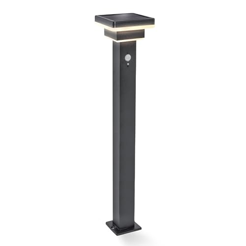 Esotec Solar PIR-Standleuchte für außen LUCCA 86 | Bewegungsmelder LED-Wegeleuchte Solar-Außenleuchte Gartenbeleuchtung Gartendeko | Edelstahl METALL Akku IP44 wetterfest schwarz H=86cm 102763 von Esotec