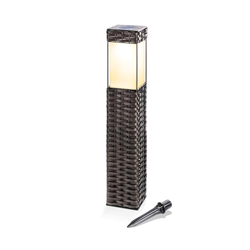 Esotec Solar Standleuchte, Rattan Geflecht, LED, Akku, gleichmäßige Lichtverteilung, Gartenleuchte, Solarlaterne, Wegeleuchte, Solarlichter, wetterfest, Metall, braun, IP34, außen, 102073 von Esotec