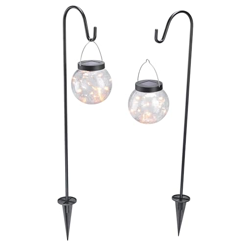 Esotec Solar Steckleuchte Hängeleuchte für außen SMART GLOBE | 2er Set Crackle Balls Dekoleuchte Bruchglas-Kugel | Leuchtsticks Stecklichter | AKKU IP44 wetterfest 102314 von Esotec