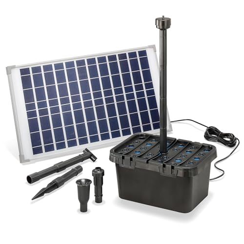 Esotec Solar Teichfilterset Starter 25/1250, Teichfilter Komplettset, Pumpe 1250l/h, 3 Sprinkler-Aufsätze, Solarmodul 25 Watt, Teichpumpe für Außen, Gartenteichreinigung 100903 von Esotec