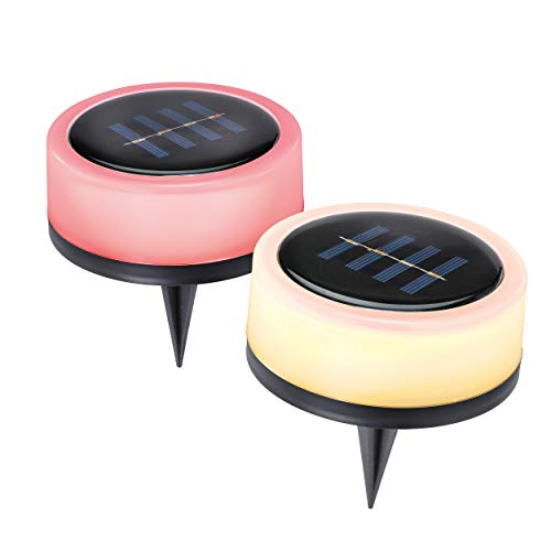Esotec Solar Wege-Markierungsleuchten SmartPuc 2er-Set - Lichtfarbe warmweiß (3000K Dauerlicht) oder 7-farbiges Wechsellicht - (DxH): 110 x 45mm - dezentes Orientierungslicht - Solarlampe 102089 von Esotec