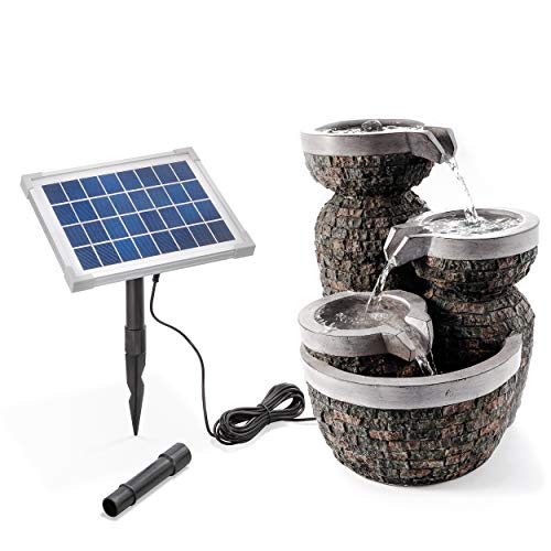 esotec Solarbrunnen für draussen Bowl Fountain | Kaskadenbrunnen | Solar Springbrunnen für außen | Gartenbrunnen Quellstein | Wasserschale Garten | Wasserfall Garten | grau H=42cm 101311 von Esotec