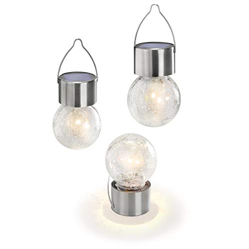 Esotec Solar Hängeleuchten Crackle Ball im 3er Set - angenehm warmweißes Licht mit 3000K - Glasmosaik für traumhafte Lichteffekte - (DxH): 6,0 x 13,5 cm - Metallbügel zur sicheren Befestigung 102309 von Esotec