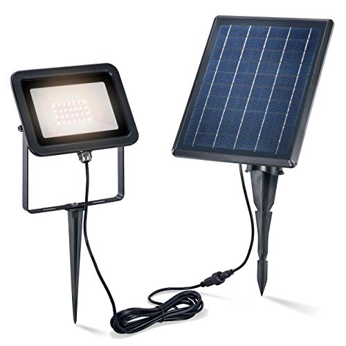 Esotec Solar Premium Strahler mit 28 LEDs - extragroßes 5 W Solarmodul - Lichtfarbe warmweiß 3000K - Lichtstrom 150 lm - Wand- oder Bondenmontage - Solarleuchte Spot Flutlicht Garten 102701 von Esotec