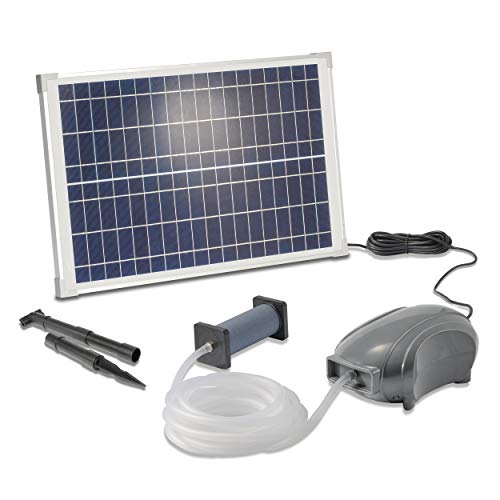 esotec Solar Teichbelüfter-Set 25/500 | Teichbelüftung Sauerstoffpumpe 500 l/h Luftleistung pro Ausgang | Solarmodul 25 Watt | Erdspieß Luftschlauch Luftausströmer 101897 von Esotec