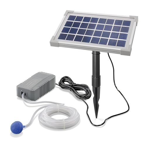 esotec Solar Teichbelüfter 3,5/130, Teichbelüftung, Sauerstoffpumpe, 130 l/h Luftleistung pro Ausgang, Solarmodul 3,5W, Erdspieß, Luftschlauch, Luftausströmer, 101841 von Esotec