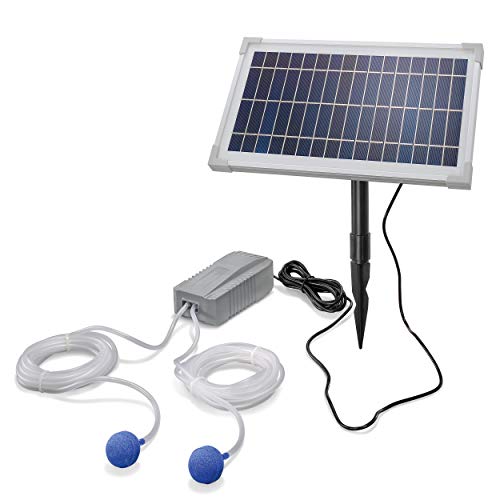 esotec Solar Teichbelüfter-Set 8/200 | Teichbelüftung Sauerstoffpumpe 100 l/h Luftleistung pro Ausgang | Solarmodul 8 Watt | Erdspieß Luftschlauch Luftausströmer 101845 von Esotec