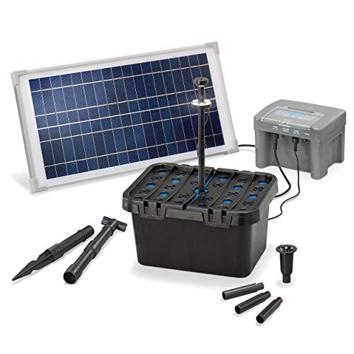 Solar Teichfilter Set Profi bis 1.000 l Teich - 500 l/h Förderleistung 15 Watt Solarmodul - neuester 12 V/7 Ah proBatt Akkuspeicher mit LED Licht - Gartenteich Filter Komplettset, esotec 101058 von Esotec