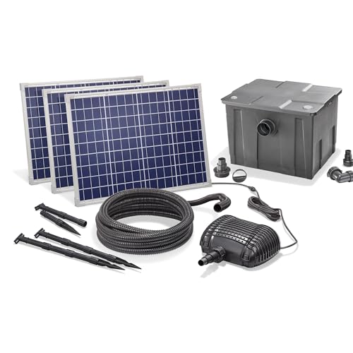 esotec Solar Teichfilterset Premium 150/5000, Teichfilter Komplettset mit Pumpe 5000 l/h, Gartenteich Außenfilter, 150W, mehrere Programm-Modi, Teichpumpe Förderhöhe 2,5m, IP68 101082 von Esotec