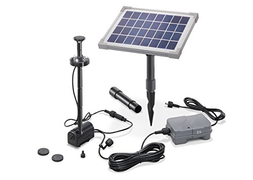 esotec Solar Teichpumpe mit Filter für außen | SET Sprinklerpumpe 160l/h Erdspieß Solarmodul 5W | Solarbrunnen für Gartenteich | Wasserspiel Springbrunnenpumpe | 101920 von Esotec