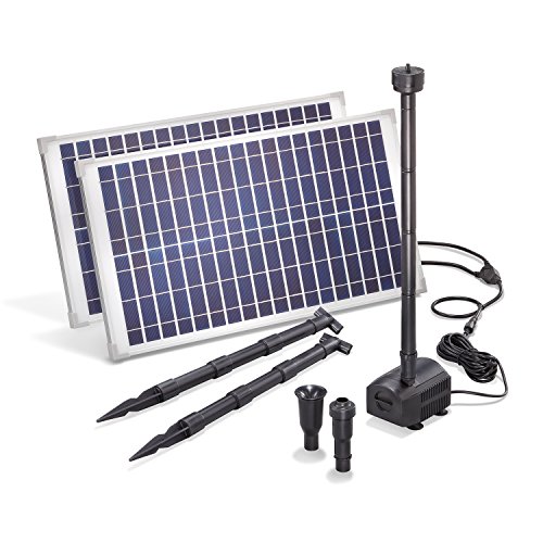 esotec Solar Teichpumpe mit Filter für außen | SET Sprinklerpumpe 1700l/h Erdspieß Solarmodul 50W | Solarbrunnen für Gartenteich | Wasserpiel Springbrunnenpumpe Fontäne | 101916 von Esotec