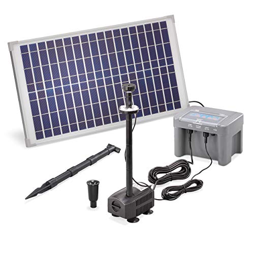 Solar Teichpumpe Professional mit 12V/12Ah Akkuspeicher und LED Beleuchtung - 25 Watt Solarmodul - 630 l/h Förderleistung - 1,4 m Förderhöhe - Springbrunnen Gartenteich Pumpe esotec 101925 von Esotec