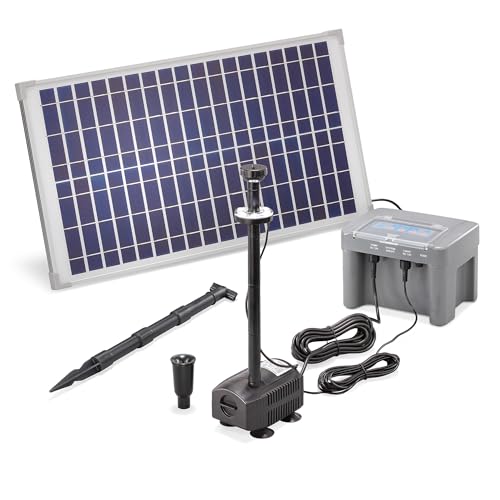 esotec Solar Teichpumpenset 25 650 LED pro Batt, Komplettset, Pumpe, Solarmodul, Solarbrunnen, Gartenteich Springbrunnenpumpe, Springbrunnen, DIY Wasserspiel, 1,4m, 650l/h, 101925 von Esotec