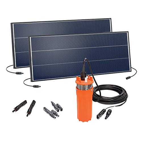 Solar Tiefbrunnenpumpe 18V mit 2 x 75W Solarmodul - max. 30m Förderhöhe und extralanges 12m Anschlusskabel - Förderleistung max. 360 l/h - Brunnenpumpe Wasserpumpe Garten Tauchpumpe esotec 100820 von Esotec