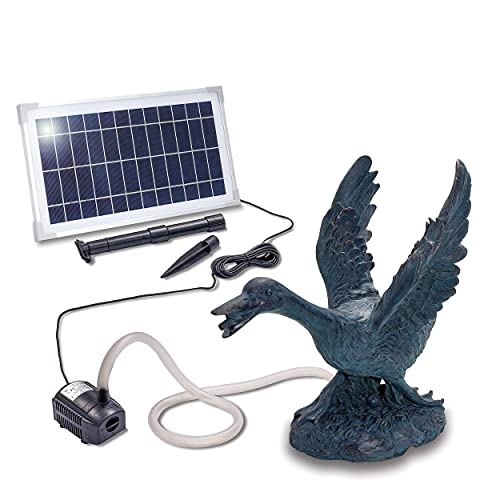 Solarbetriebener Wasserspeier Gans Gustav - inkl. Solar Teichpumpe 8 Watt 380 l/h - Maße ca. 460 x 240 x 465 mm - Wasserspiel für Gartenteich Gartenbrunnen Teichfigur, esotec 101652 von Esotec