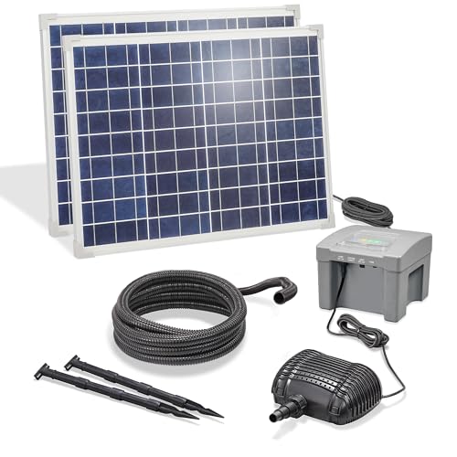 esotec Solar Bachlauf für Gartenteich 100/4200 Komplettset | LiFePO4 Akku Bachlaufpumpe 4200 l/h Erdspieß Solarmodule 100 Watt | Solarbrunnen für draussen | Garten Vogeltränke | 101943 von Esotec