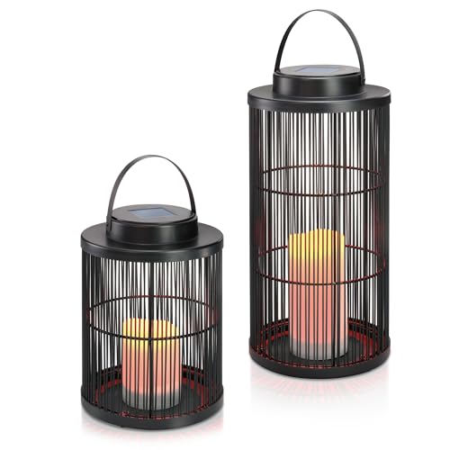 esotec Solar Metall Außenlaternen Dekoleuchten Sara, 2er Set, LED Tischleuchte, Akku, Led Kerzen Flackerlicht, Solarleuchte, Standleuchte, draußen, outdoor, schwarz, 102162 von Esotec