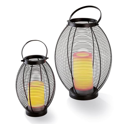 esotec Solar Gartenlaternen Chiara, 2er-SET, Akku, Flackerlicht, Windlichter, Solarleuchte, Gartendeko, Gartenlicht, Solarlichter, schwarz, Metall, IP44, outdoor, außen, 102218 von Esotec