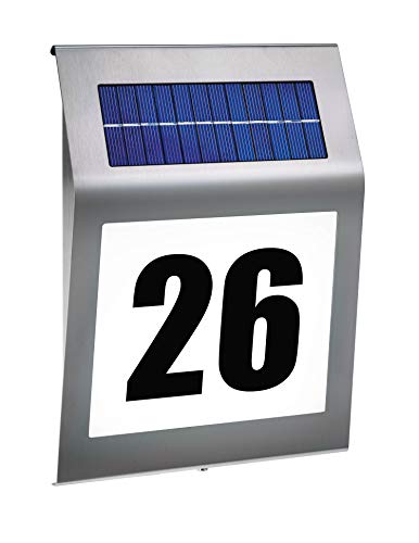 Esotec Hausnummer beleuchtet Solar STYLE | DUO COLOR Hausnummernschild Dämmerungsschalter außen | LED-Außenleuchte Wandleuchte aussen Hausnummernleuchte | EDELSTAHL METALL IP34 wetterfest 102031 von Esotec