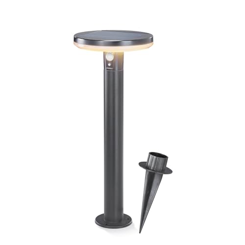 esotec Solar PIR-Standleuchte für außen AREZZO | Edelstahl-Gehäuse | LIFEPO4 Akku | PIR Bewegungsmelder LED Solarleuchte Außenleuchte Gartenbeleuchtung | METALL IP44 schwarz H=49,5cm 102742 von Esotec