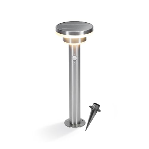esotec Solar PIR-Standleuchte für außen MODENA 45 | Bewegungsmelder LED-Solarleuchte Gartenleuchte Außenleuchte Gartenbeleuchtung Wegelampe | METALL Akku IP44 wetterfest silber H=45cm 102754 von Esotec