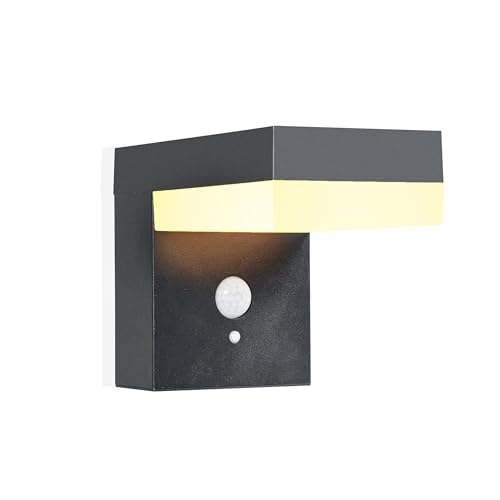 Esotec Solar PIR Wandleuchte Nala, Aluminiumgehäuse, LiFePO4 Akku, Bewegungsmelder, LED Wandlampe, Garten Solarleuchte, Außenleuchte, Wegeleuchte, metall, schwarz, außen, wetterfest, H=12,7cm, 102931 von Esotec