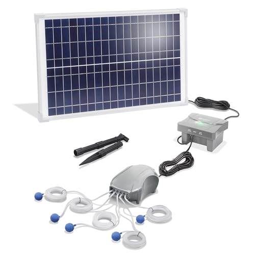 esotec Solar Teichbelüfter Set 25/600 Power, 5 Ausgänge, 12,8 V/DC Sauerstoffpumpe, 600 l/h Luftleistung, LiFePO4 Akku, Teichbelüftung, Luftpumpe, Solarpanel 25W, Erdspieß 101877 von Esotec