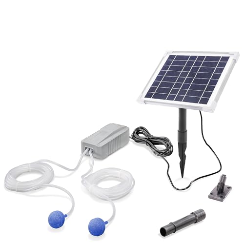 esotec Solar Teichbelüfter-Set 6/200 Duo mit LiFePO4 Akku-Speicher | Teichbelüftung Sauerstoffpumpe 200 l/h Luftleistung | Solarpanel 6 Watt | Erdspieß 101849 von Esotec