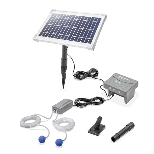 esotec Solar Teichbelüfter-Set 8/200 mit LiFePO4 Akku-Speicher | Teichbelüftung Sauerstoffpumpe 200 l/h Luftleistung | Solarpanel 8 Watt | Erdspieß 101878 von Esotec