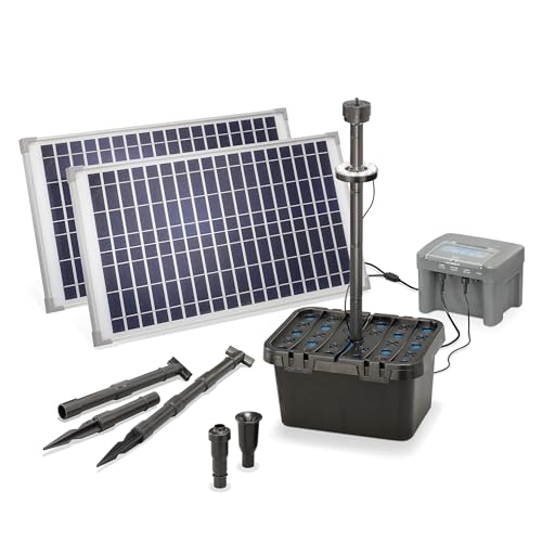 esotec Solar Teichfilterset Profi 50/1300 LED proBatt, Teichfilter Komplettset mit Pumpe, BleiGel Akku, Programmfunktionen, Teichpumpe, 50Wp, Förderhöhe 1,6m, 1300l/h, IP68 101063 von Esotec
