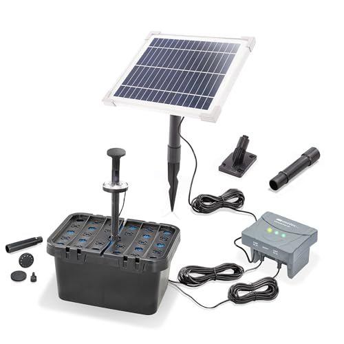esotec Solar Teichfilterset Profi 6/230 LED, Teichfilter Komplettset, Pumpe, LiFePo4 Akku, Solarmodul, Teichpumpe, mehrstufige Gartenteich Filterung, 100950 von Esotec