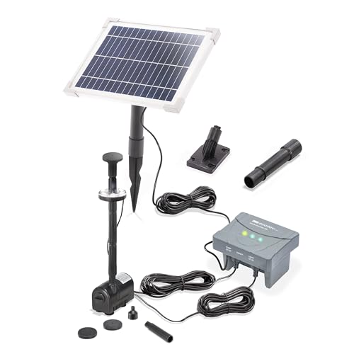 esotec Solar Teichpumpenset 6/220 LED außen, Teichpumpe mit Filter, Sprinklerpumpe 220l/h, LiFePo4 Akku, Solarmodul 6W, Solarbrunnen, Gartenteich Wasserspiel, Springbrunnenpumpe, 101023 von Esotec