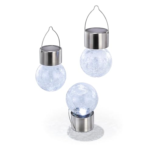 esotec Solarlaterne Lampion außen CRACKLE BALL | 3er SET Hängeleuchte Kugelleuchte Bruchglas-Optik hängend Baumlicht | LED Gartenbeleuchtung Campinglicht outdoor | IP44 wetterfest kaltweiß 102308 von Esotec