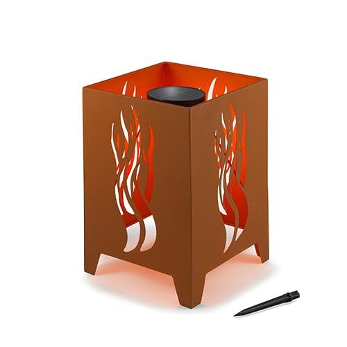 esotec Solarleuchte für außen ILAMAS | LED-Feuerstelle Feuer-Korb Flamme | Solarlaterne Gartendeko Tischdeko | Gartenlicht Solarlichter Garten Balkon | rost-Farben Metall Akku IP44 102392 von Esotec