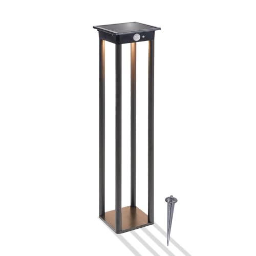 esotec PIR-Standleuchte für außen MEDUNO 66 | Bewegungsmelder Wegeleuchte Solar Außenleuchte Gartenbeleuchtung Gartendeko | KUNSTSTOFF Akku IP44 wetterfest schwarz H=65cm 102758 von Esotec