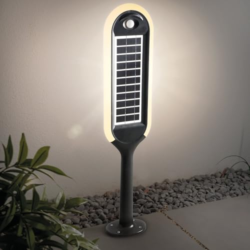 esotec Solarleuchte für außen | beidseitiges Solarmodul PIR Bewegungsmelder LED-Standleuchte Wegeleuchte Außenleuchte Garten | 2 Betriebsmodi Akku IP65 wetterfest schwarz H=70,5cm 102272 von Esotec