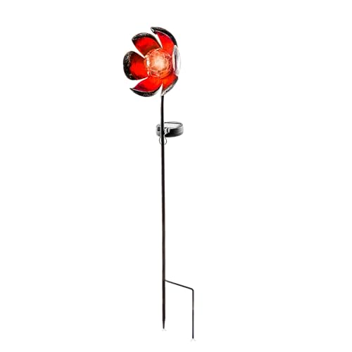 esotec Solar Gartenstecker Florelia, Crackle Bruchglas Kugel, Akku, LED Blume, Stecklicht, Gartenlicht, Solarlichter, Balkonlicht, Solarkugel, metall, IP44, außen, H=68,5cm 102384 von Esotec