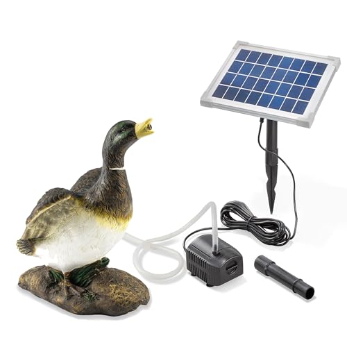 esotec Solar Wasserspeier Set ENTE, Solarpumpe, Teichfigur Gartenfigur Gartenstatue, Tauchpumpe, Gartenbrunnen, Springbrunnen für außen outdoor, Vogeltränke H=31,5cm 101659 von Esotec